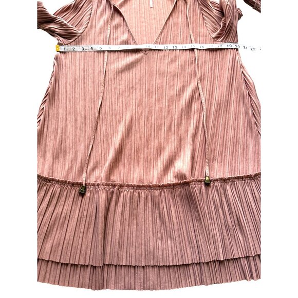 Free People Cant Help It Pleated Dress Oversized Pink V-Neck Long Sleeve Size S - Picture 6 of 9